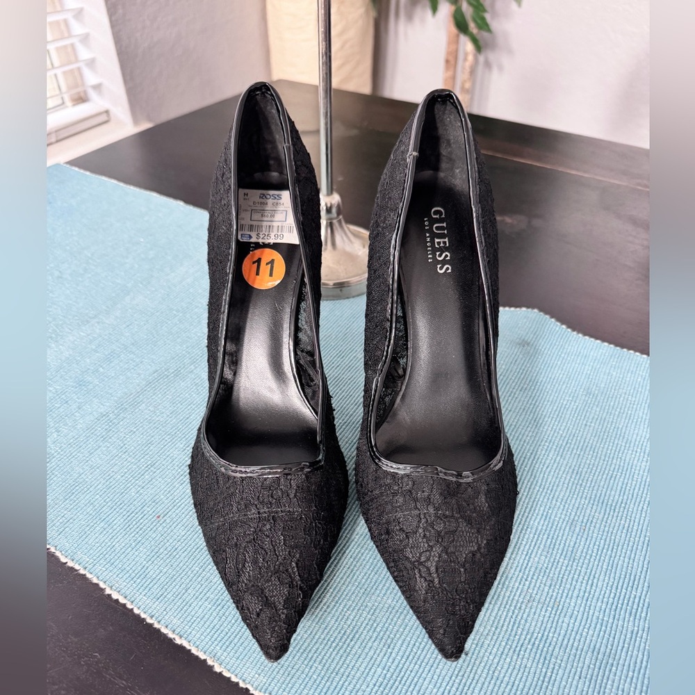 GUESS Black Lace Pointed Heels